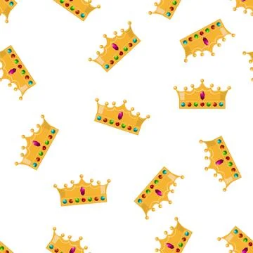 Vector gold crown icon seamless pattern. Simple crowning, queen or king yello 스톡 일러스트