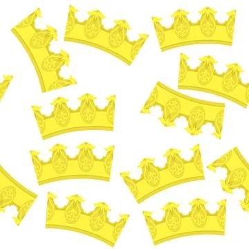 Vector gold crown icon seamless pattern. Simple crowning, queen or king yello 스톡 일러스트