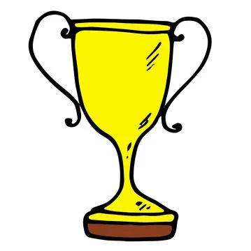 Vector gold cup. A doodle-style yellow cup with a black outline on a brown stand Stock Illustration