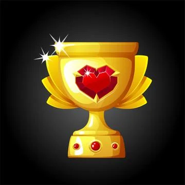 Vector gold cup with gemstone heart for winner. Stock Illustration