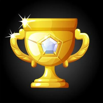 Vector gold cup with white diamond for victory. Stock Illustration
