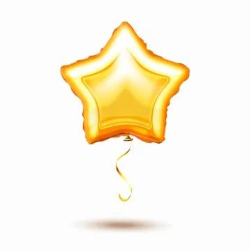 Vector Gold foil star balloon realistic 3d render air balloon in white Stock Illustration