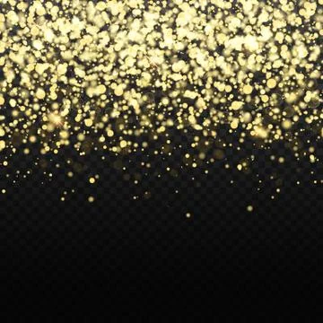 Vector gold glitter backdrop. Transparent falling golden particles. Magic and Stock Illustration