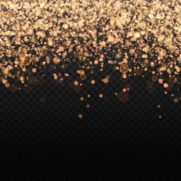 Vector gold glitter backdrop. Transparent falling golden particles. Magic and Stock Illustration