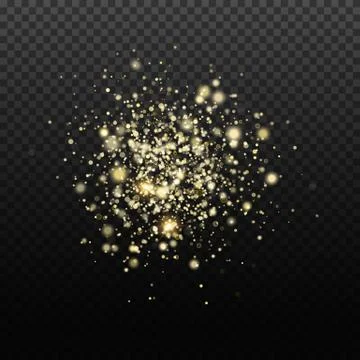 Vector gold glitter backdrop. Transparent falling golden particles. Magic and Stock Illustration