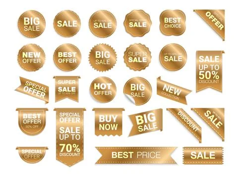 Vector gold labels isolated on white background. Sale promotion, website stic Stock Illustration