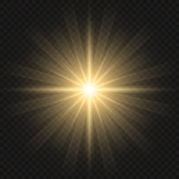 Vector gold light rays on a transparent background. Shining sun. Stock Illustration