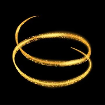 Vector gold light trail circle. Yellow neon glowing fire ring trace. Glitter Stock Illustration