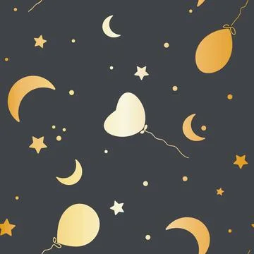 Vector Gold Moon Party at Night seamless pattern background. Perfect for web Stock Illustration