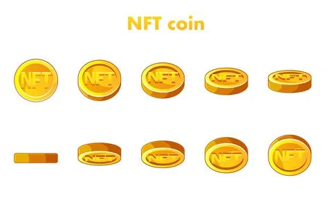 Vector Gold NFT coin. Animation NFT coin, step by step. Cryptocurrency, NFT.. Stock Illustration