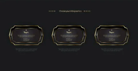 Vector of Gold option buttons design template, THREE options chart for busine Stock Illustration