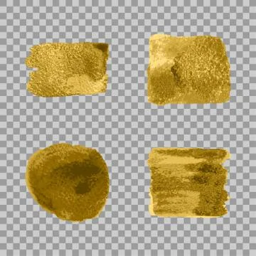 Vector gold paint smear stroke stain set on transparent gray background. Stock Illustration