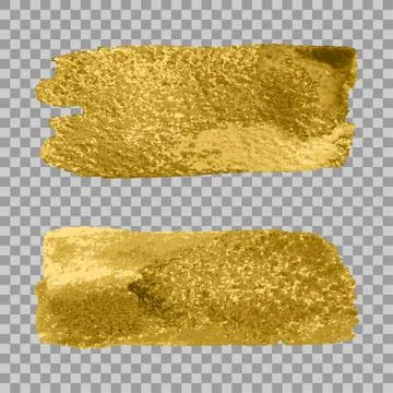 Vector gold paint smear stroke stain set on transparent gray background. Stock Illustration