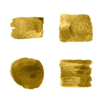 Vector gold paint smear stroke stain set on white background. Abstract gold Stock Illustration