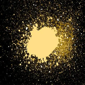 Vector gold paint splash, splatter, and blob on black background. Spray stain Stock Illustration