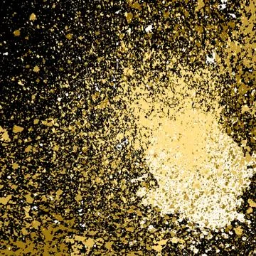 Vector gold paint splash, splatter, and blob on black background. Spray stain Stock Illustration