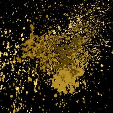 Vector gold paint splash, splatter, and blob shiny on black background. Glowing Stock Illustration