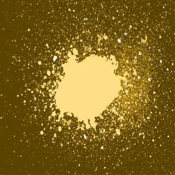 Vector gold paint splash, splatter, and blob on black background. Spray stain Ilustración de archivo