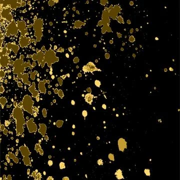 Vector gold paint splash, splatter, and blob on black background. Spray stains Stock Illustration