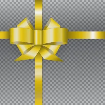 Vector gold plastic ribbon bow isolated on chekered background. concept for d 스톡 일러스트