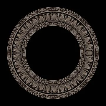 Vector gold Round frame with Greek seamless meander pattern of Ancient Greece Stockillustratie