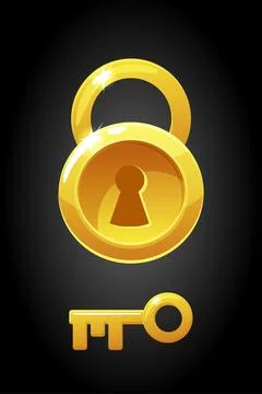 Vector gold round lock and key icons. Stock Illustration