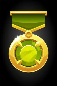 Vector gold round medal with a gem for the game. Stock Illustration