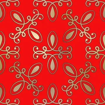 Vector gold seamless pattern on a red background Stock Illustration