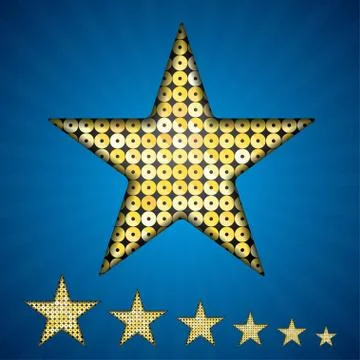Vector gold sequin star on a blue background. Stock Illustration