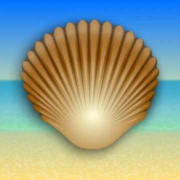 Vector gold shell illustration on the summer sea beach Stock Illustration