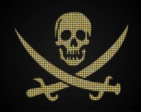 Vector gold skull. Pirate flag. Sequins object. Stock Illustration