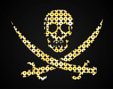 Vector gold skull. Pirate flag. Sequins object. Stock Illustration