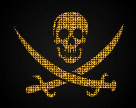 Vector gold skull. Pirate flag. Sequins object. Stock Illustration