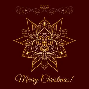 Vector Gold Snowflake Icon Over Brown Background Stock Illustration