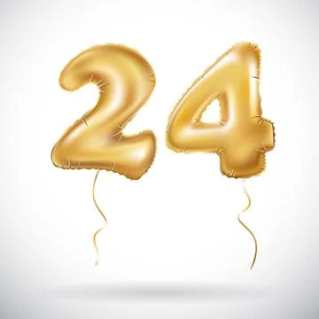 Vector Golden 24 number twenty four metallic balloon. Party decoration golden Stock Illustration