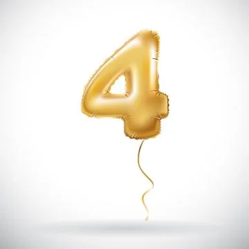 Vector Golden 4 number four metallic balloon. Party decoration golden balloon Stock Illustration