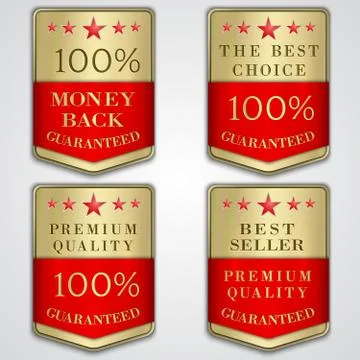 Vector golden badge label set with premium quality and best seller text Stock Illustration