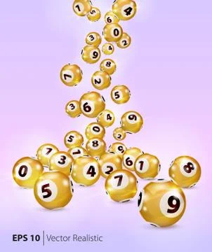 Vector Golden Bingo balls fall randomly. Stock Illustration