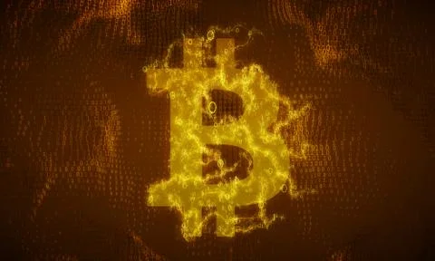 Vector golden Bitcoin symbol constructed with flowing binary numbers. Bitcoin Stockillustratie