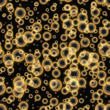 Vector Golden On Black Abstract Bubbles Texture Seamless Pattern Background Stock Illustration