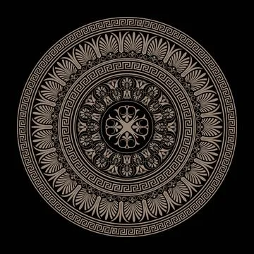 Vector golden black round classical Greek ornament. Greek meander. Patterns Illustrazione stock