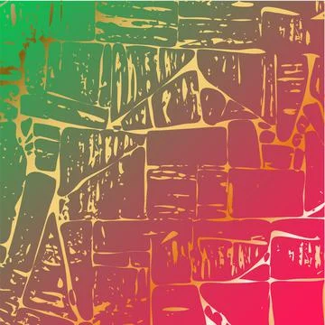 Vector golden card of cracked kintsugi on gradient background. Red-green colo Stock Illustration