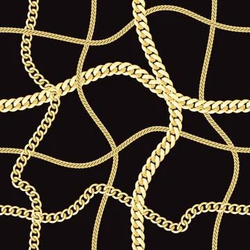 Vector Golden Chains Check Seamless Pattern on Black. Stock Illustration