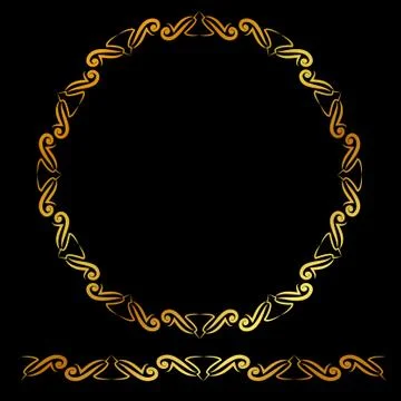 Vector Golden Circle Floral Frame, at black background Illustrazione stock