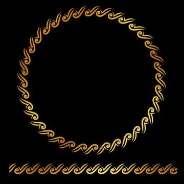 Vector Golden Circle Floral Frame, at black background Stock Illustration