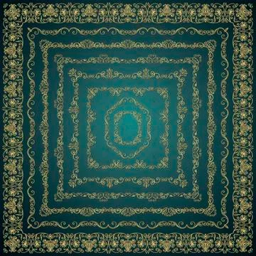 Vector Golden Decorative Hand Drawn Vintage Frames Stock Illustration