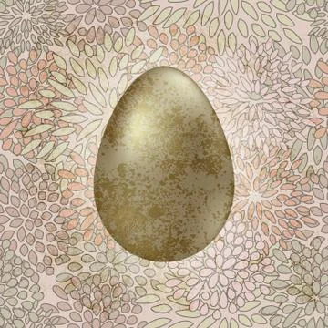 Vector golden easter egg on seamless floral spring retro background Illustrazione stock