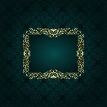 Vector golden floral frame on seamless  vintage floral pattern Stock Illustration