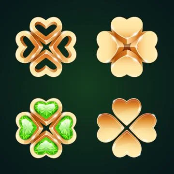 Vector Golden Four-leaf Clovers Set Stock Illustration