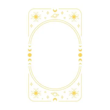 Vector golden frame with celestial elements, moon phases, stars, planet. Illustrazione stock